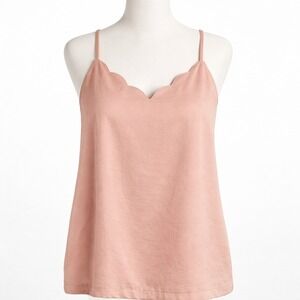 ONLY Scalloped Neck Satin Cami Top Sz M Pink Strappy‎ Layering Coquette Romantic
